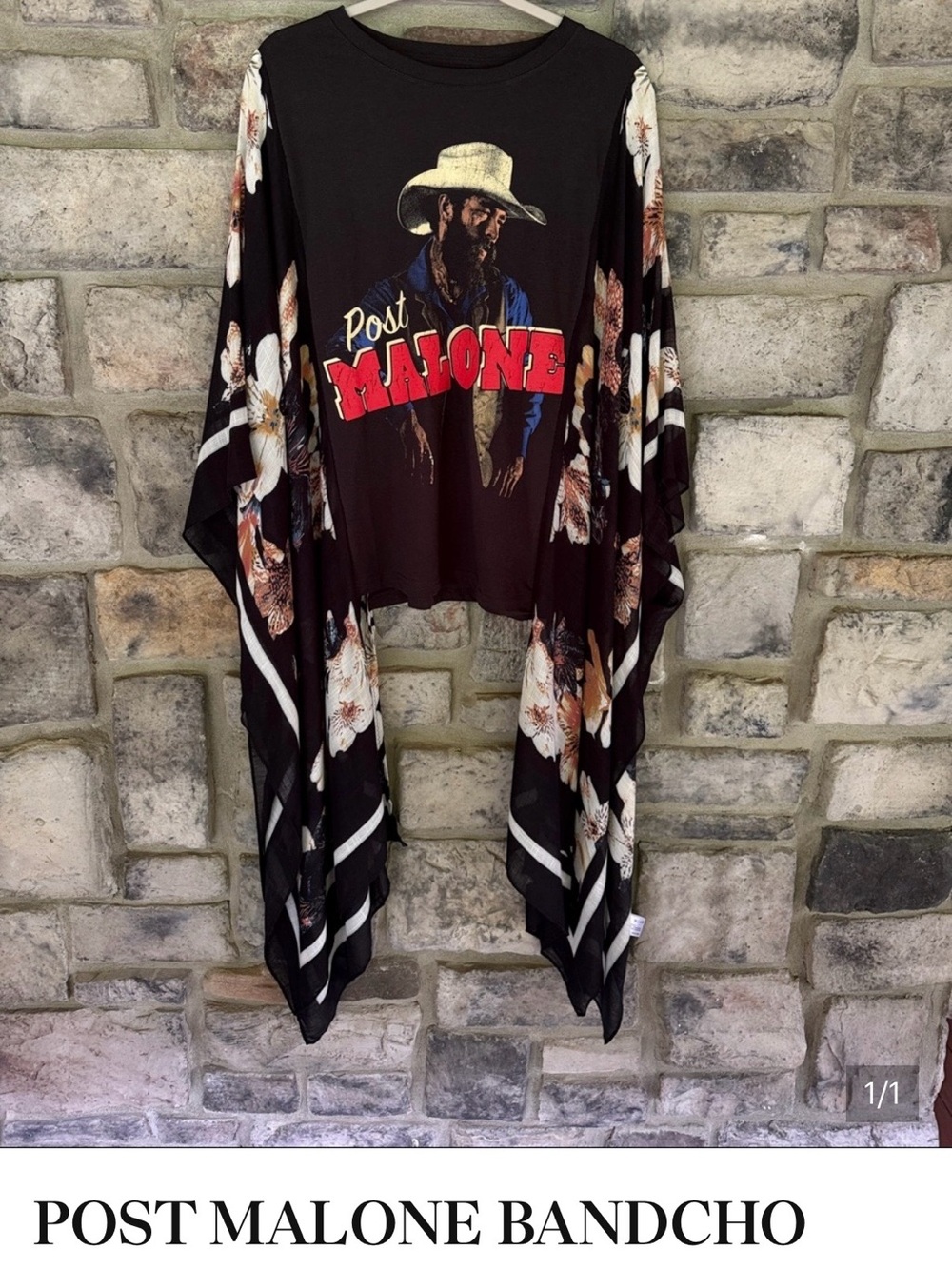Post Malone Graphic Bandcho - Black with Floral Accents